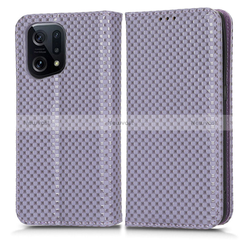 Leather Case Stands Flip Cover Holder C03X for Oppo Find X5 5G Purple