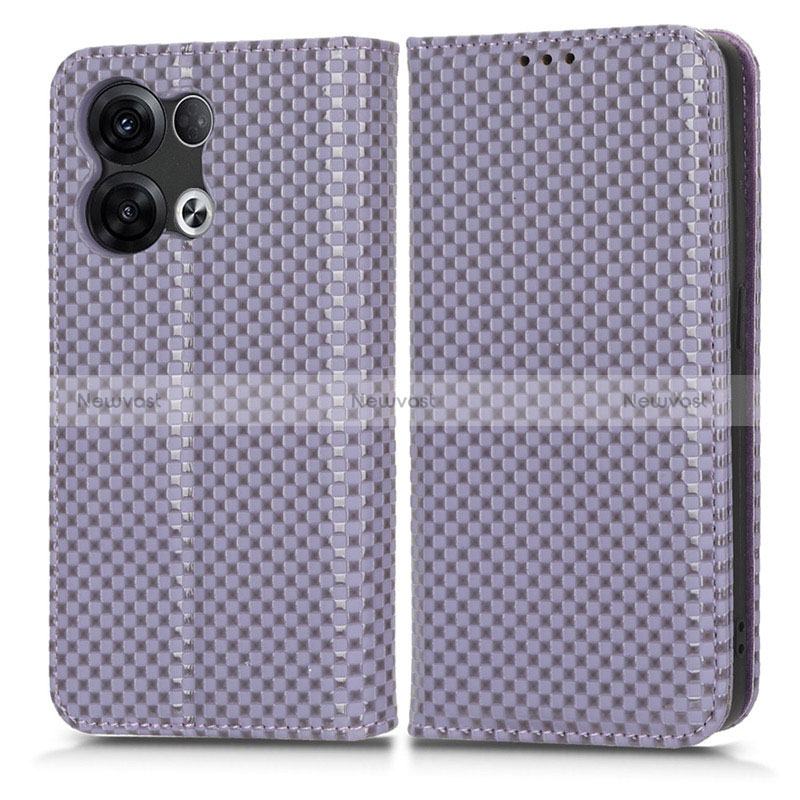 Leather Case Stands Flip Cover Holder C03X for Oppo Reno9 5G Purple