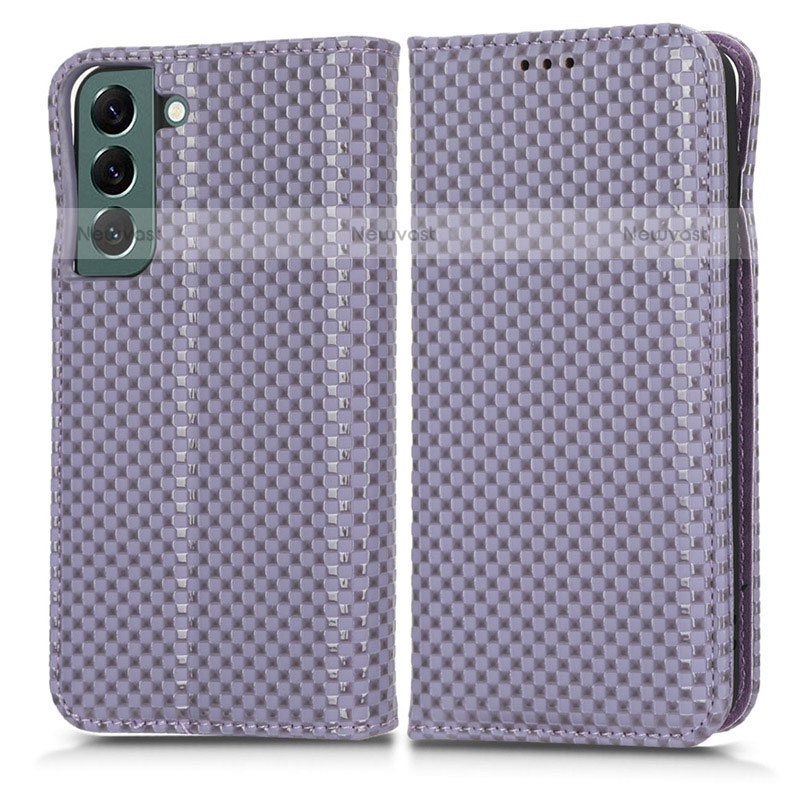 Leather Case Stands Flip Cover Holder C03X for Samsung Galaxy S22 5G Purple