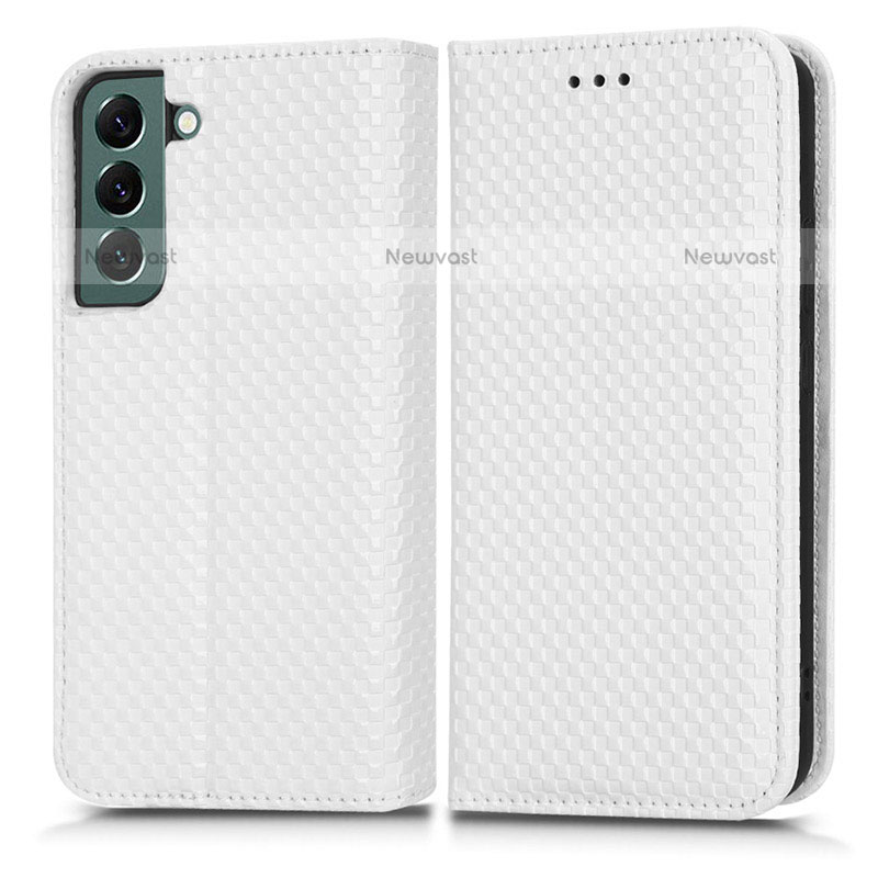 Leather Case Stands Flip Cover Holder C03X for Samsung Galaxy S22 5G White