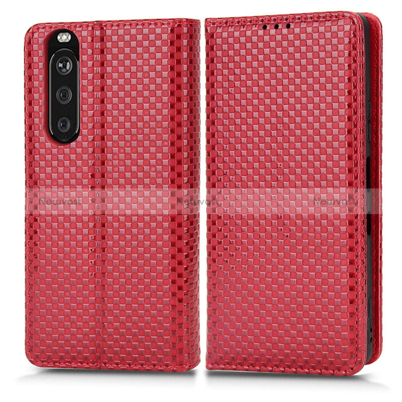 Leather Case Stands Flip Cover Holder C03X for Sony Xperia 1 III Red