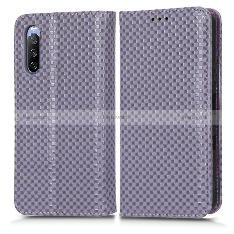 Leather Case Stands Flip Cover Holder C03X for Sony Xperia 10 III Purple