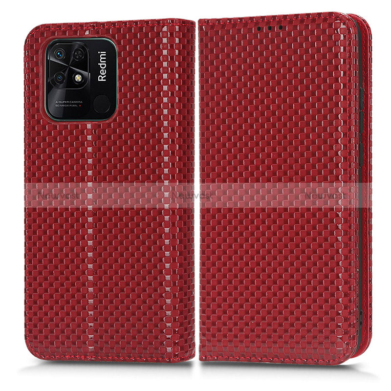 Leather Case Stands Flip Cover Holder C03X for Xiaomi Redmi 10C 4G Red