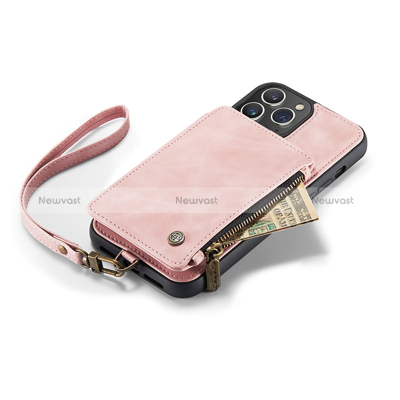 Leather Case Stands Flip Cover Holder C04S for Apple iPhone 14 Pro Max Rose Gold