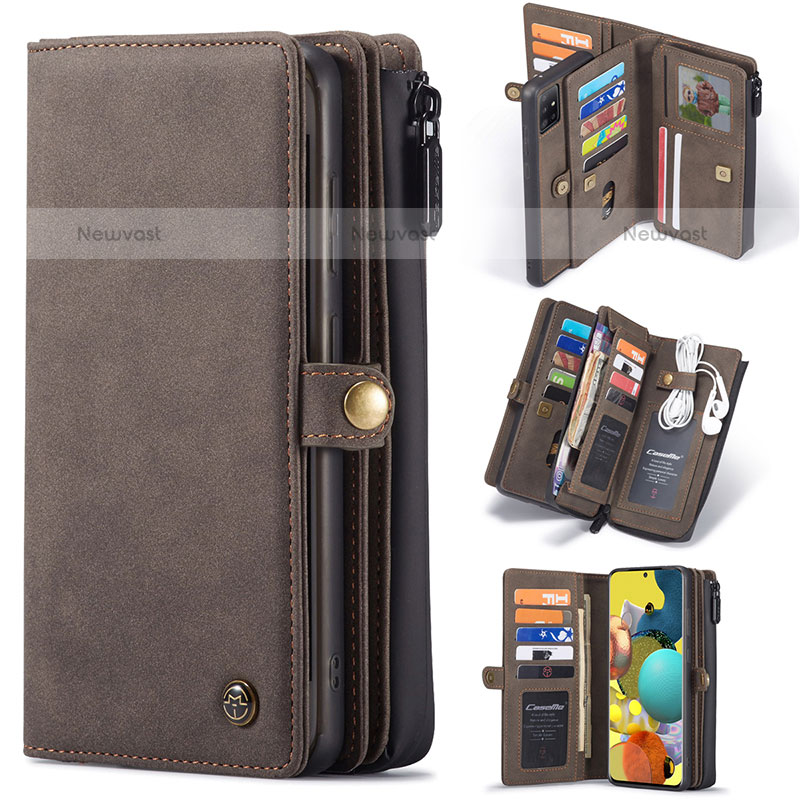 Leather Case Stands Flip Cover Holder C04S for Samsung Galaxy A51 4G Brown