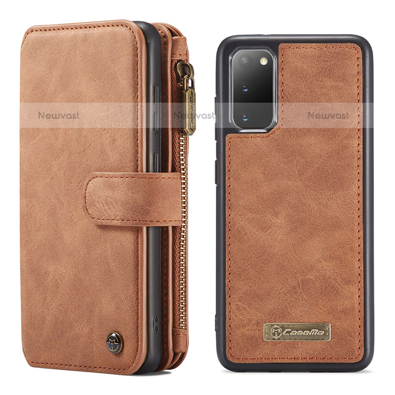 Leather Case Stands Flip Cover Holder C04S for Samsung Galaxy S20 5G Brown