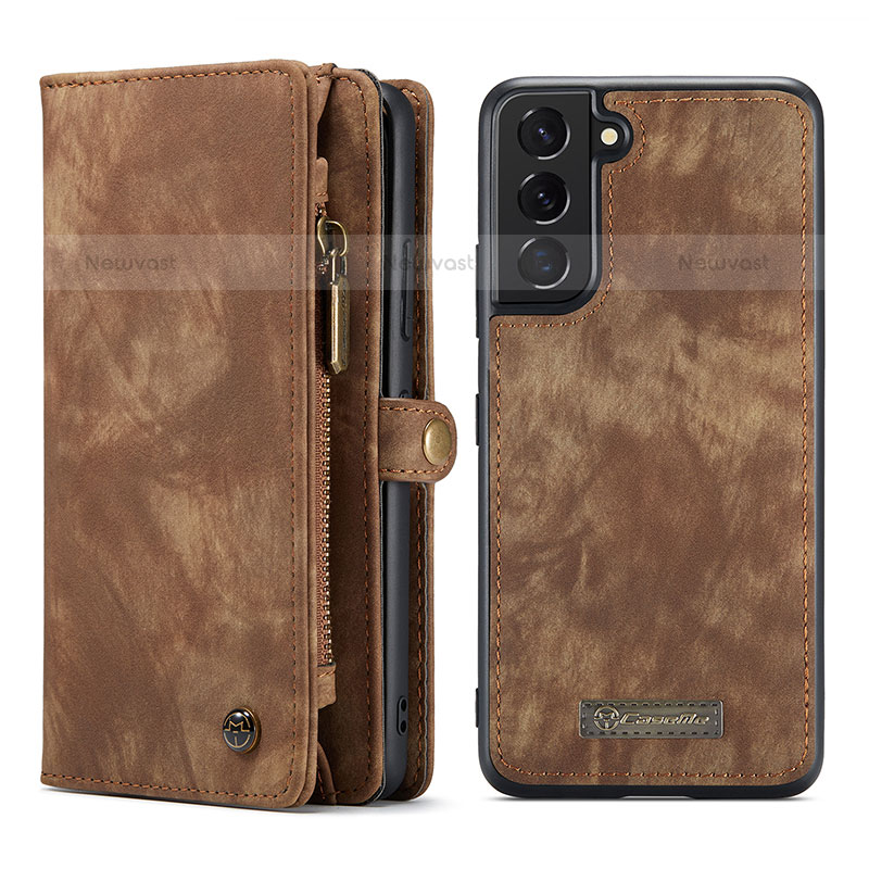 Leather Case Stands Flip Cover Holder C04S for Samsung Galaxy S21 5G Brown