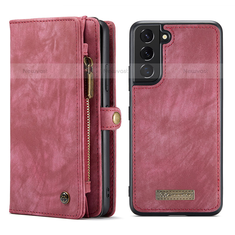Leather Case Stands Flip Cover Holder C04S for Samsung Galaxy S21 5G Red