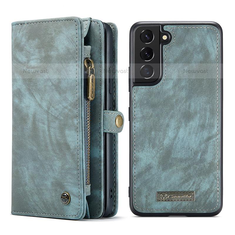 Leather Case Stands Flip Cover Holder C04S for Samsung Galaxy S22 5G Blue