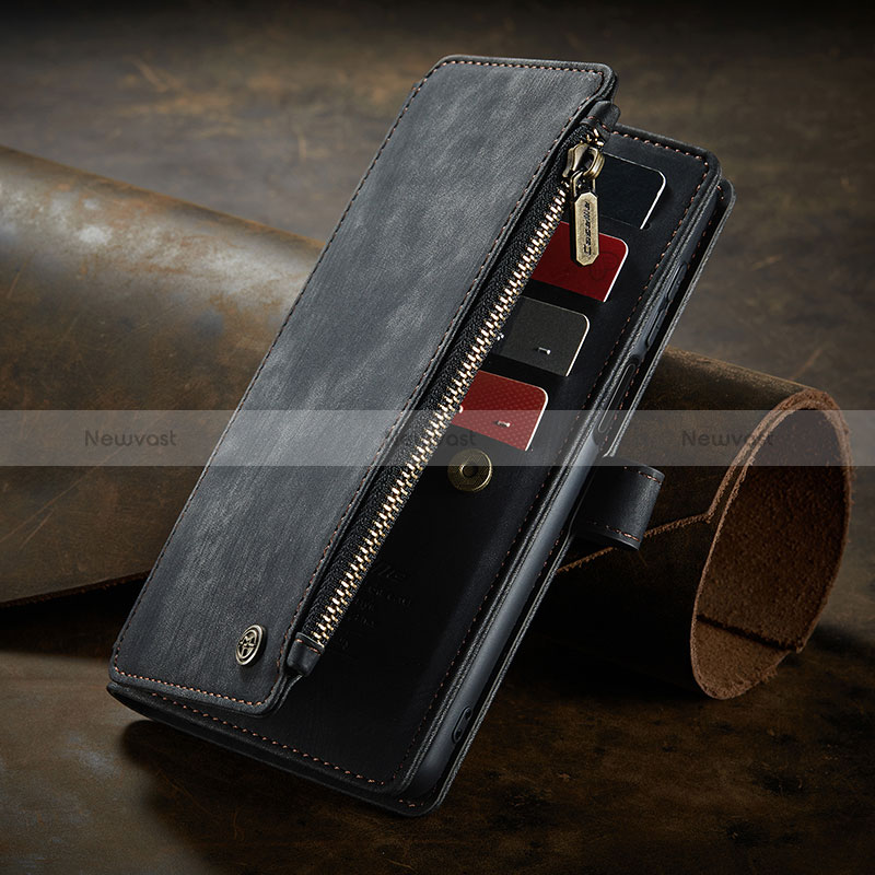 Leather Case Stands Flip Cover Holder C04S for Xiaomi Poco M5S Black
