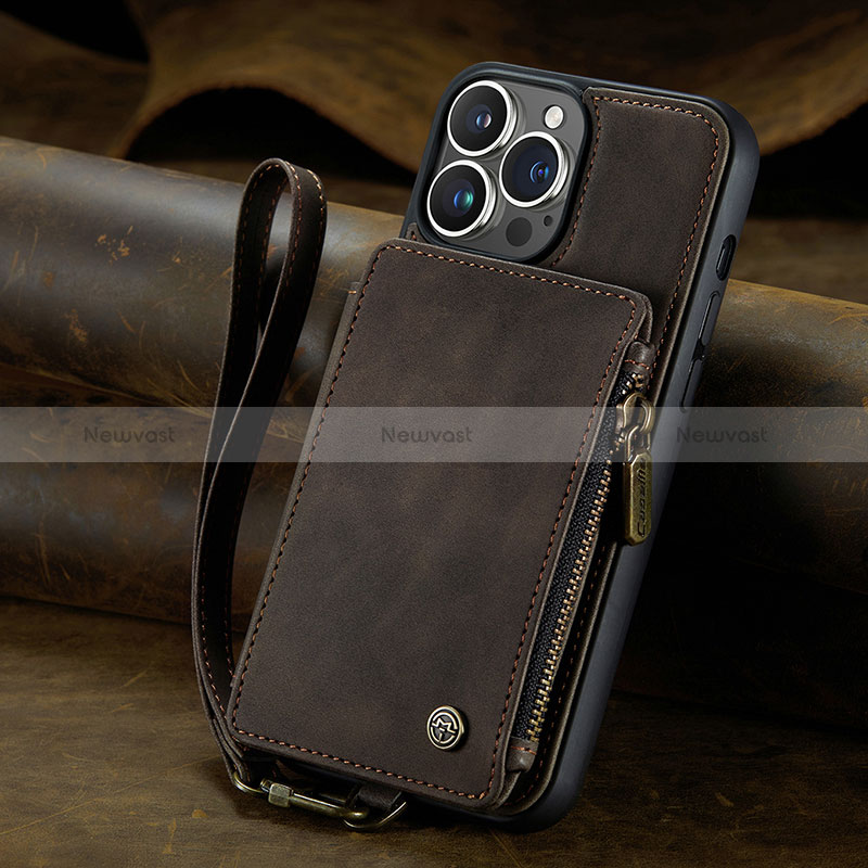 Leather Case Stands Flip Cover Holder C05S for Apple iPhone 13 Pro Brown