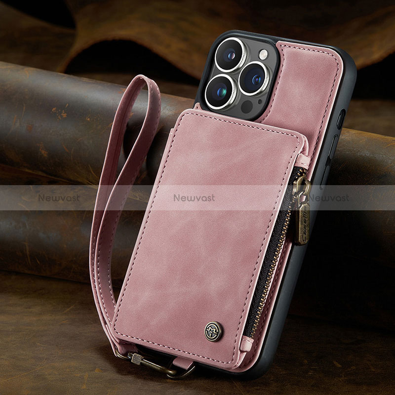 Leather Case Stands Flip Cover Holder C05S for Apple iPhone 13 Pro Max Rose Gold