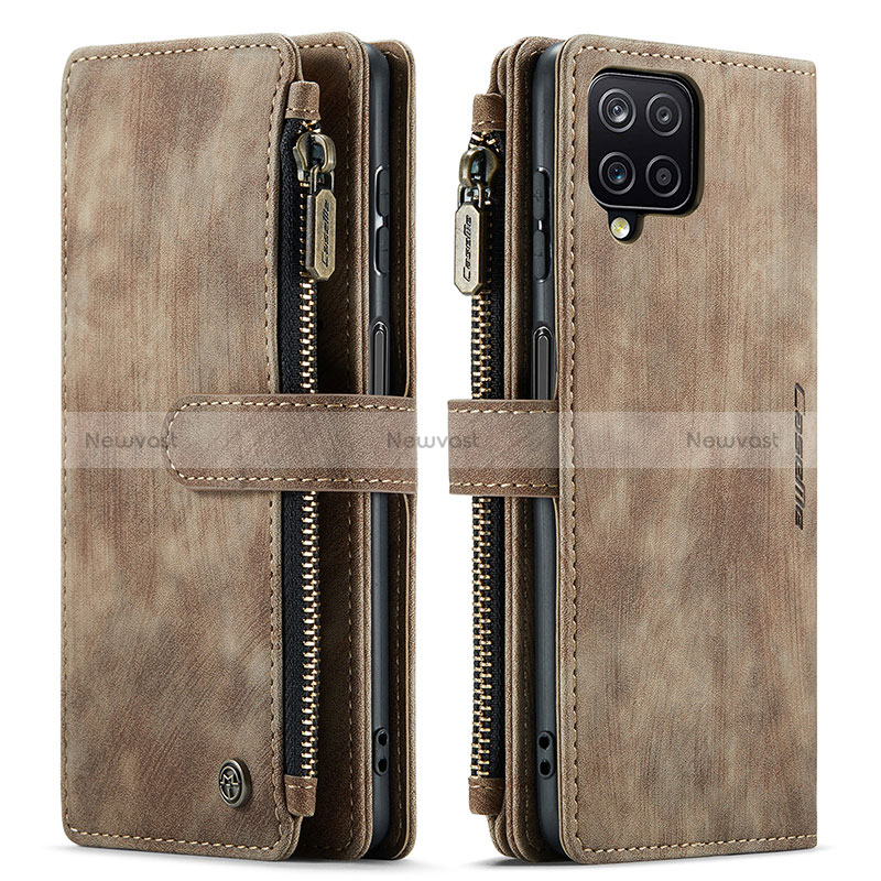 Leather Case Stands Flip Cover Holder C05S for Samsung Galaxy A12 5G Brown