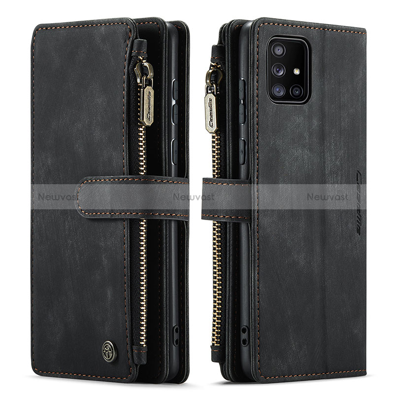 Leather Case Stands Flip Cover Holder C05S for Samsung Galaxy A51 5G Black