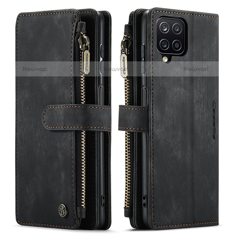 Leather Case Stands Flip Cover Holder C05S for Samsung Galaxy F12 Black