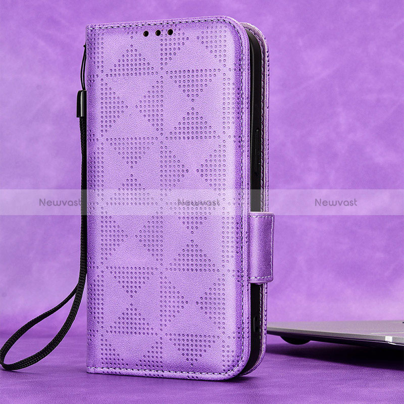Leather Case Stands Flip Cover Holder C05X for Google Pixel 4 Purple