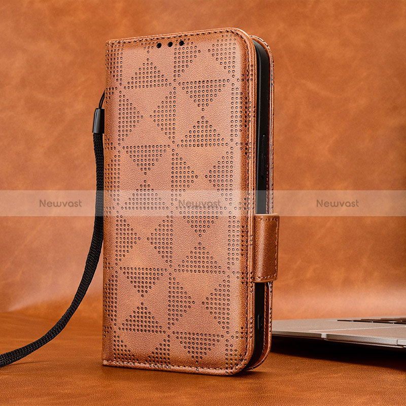 Leather Case Stands Flip Cover Holder C05X for Huawei Honor X6a Brown