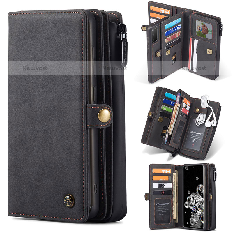 Leather Case Stands Flip Cover Holder C06S for Samsung Galaxy S20 Black