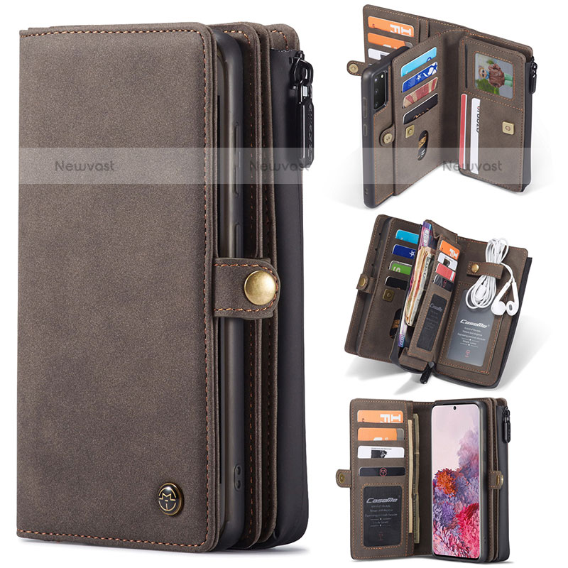 Leather Case Stands Flip Cover Holder C06S for Samsung Galaxy S20 Brown