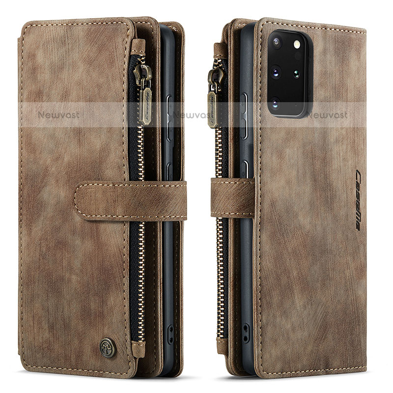 Leather Case Stands Flip Cover Holder C07S for Samsung Galaxy S20 Plus Brown
