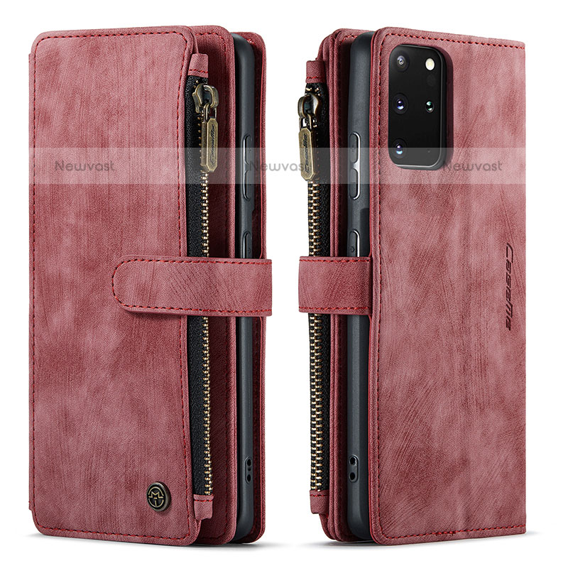 Leather Case Stands Flip Cover Holder C07S for Samsung Galaxy S20 Plus Red