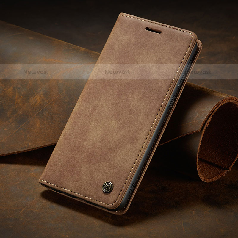 Leather Case Stands Flip Cover Holder C10S for Samsung Galaxy S21 FE 5G Light Brown