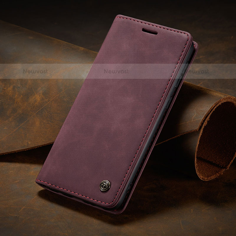 Leather Case Stands Flip Cover Holder C10S for Samsung Galaxy S21 FE 5G Red Wine
