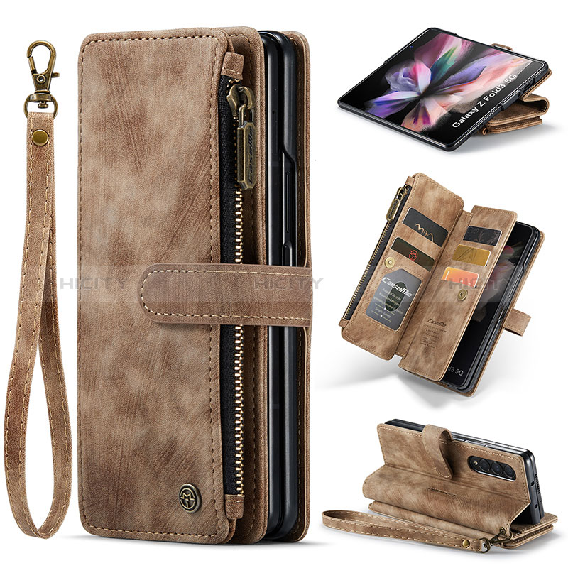 Leather Case Stands Flip Cover Holder CS1 for Samsung Galaxy Z Fold4 5G Brown