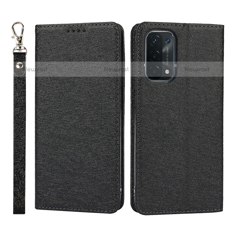 Leather Case Stands Flip Cover Holder D01T for OnePlus Nord N200 5G Black