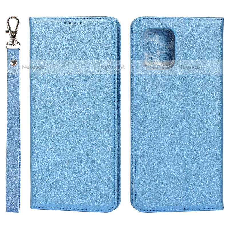 Leather Case Stands Flip Cover Holder D01T for Oppo Find X3 Pro 5G Blue