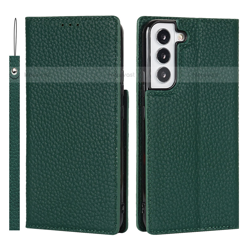 Leather Case Stands Flip Cover Holder D01T for Samsung Galaxy S21 Plus 5G Green