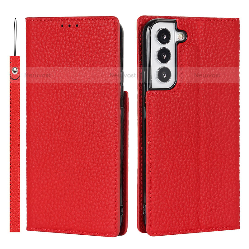 Leather Case Stands Flip Cover Holder D01T for Samsung Galaxy S21 Plus 5G Red