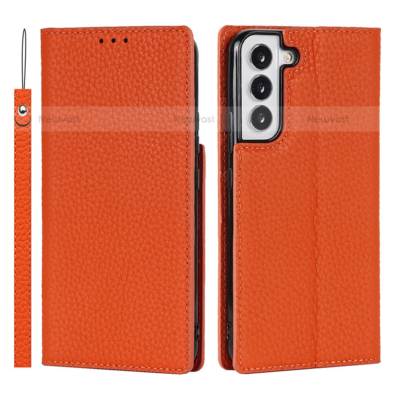 Leather Case Stands Flip Cover Holder D01T for Samsung Galaxy S23 5G Orange