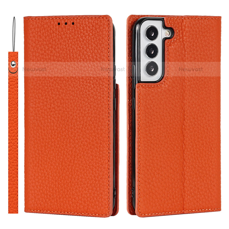 Leather Case Stands Flip Cover Holder D01T for Samsung Galaxy S23 Plus 5G Orange