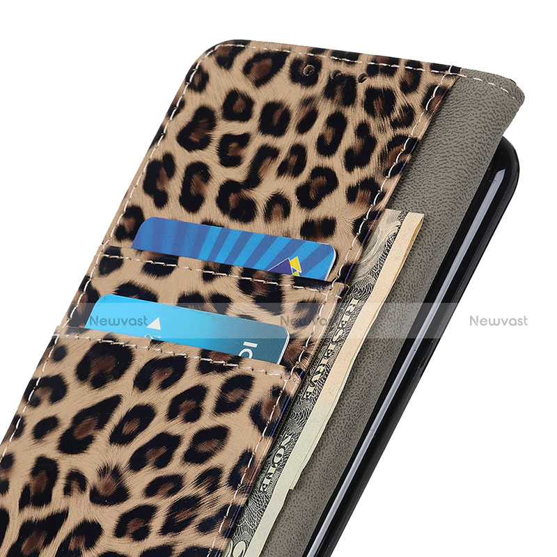 Leather Case Stands Flip Cover Holder D01Y for Motorola Moto G30 Brown