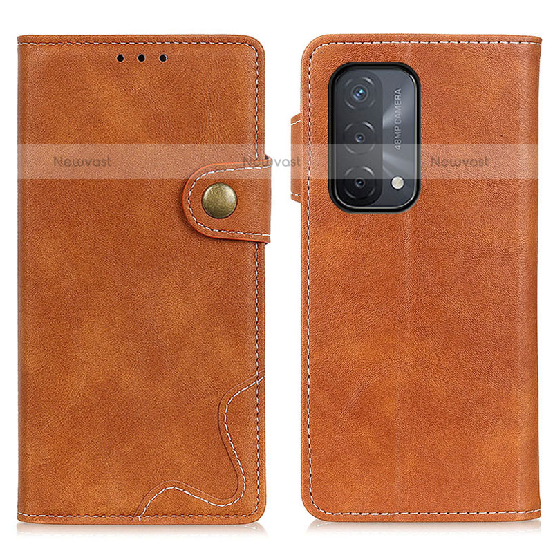 Leather Case Stands Flip Cover Holder D01Y for OnePlus Nord N200 5G Brown