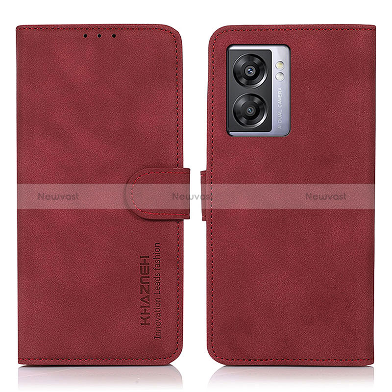 Leather Case Stands Flip Cover Holder D01Y for Oppo A57 5G Red