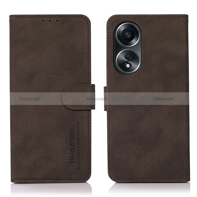 Leather Case Stands Flip Cover Holder D01Y for Oppo A58 5G Brown