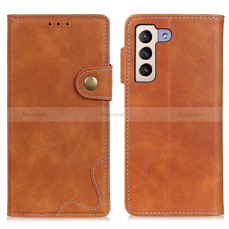 Leather Case Stands Flip Cover Holder D01Y for Samsung Galaxy S22 Plus 5G Brown