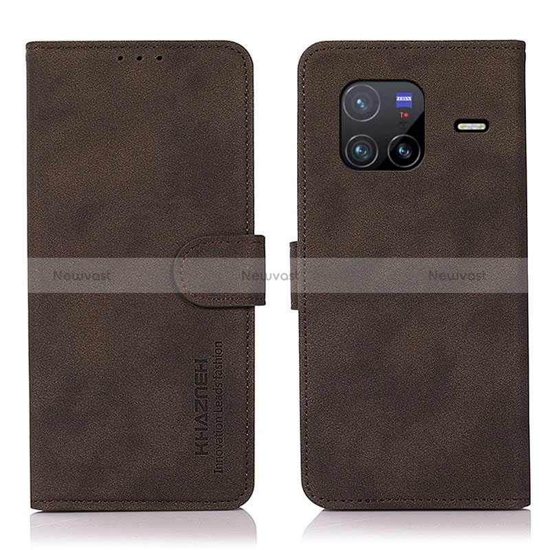 Leather Case Stands Flip Cover Holder D01Y for Vivo X80 5G Brown