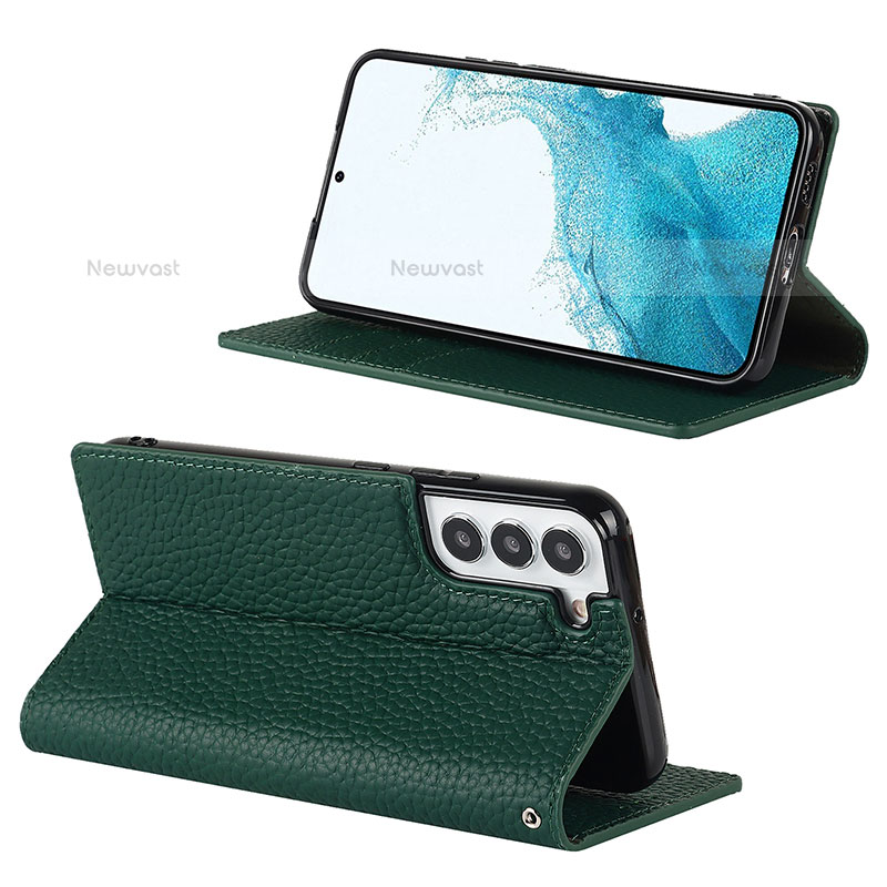Leather Case Stands Flip Cover Holder D02T for Samsung Galaxy S21 5G Green