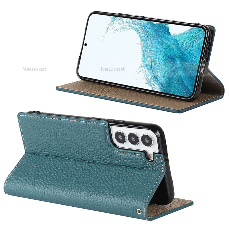 Leather Case Stands Flip Cover Holder D02T for Samsung Galaxy S21 5G Mint Blue