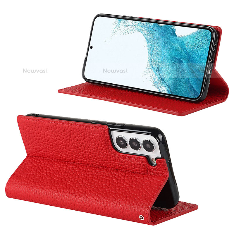 Leather Case Stands Flip Cover Holder D02T for Samsung Galaxy S21 5G Red