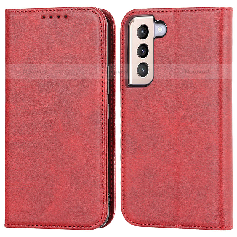 Leather Case Stands Flip Cover Holder D03T for Samsung Galaxy S21 FE 5G Red