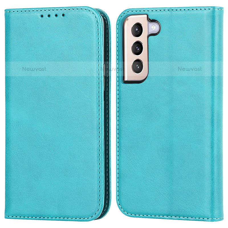 Leather Case Stands Flip Cover Holder D03T for Samsung Galaxy S21 FE 5G Sky Blue