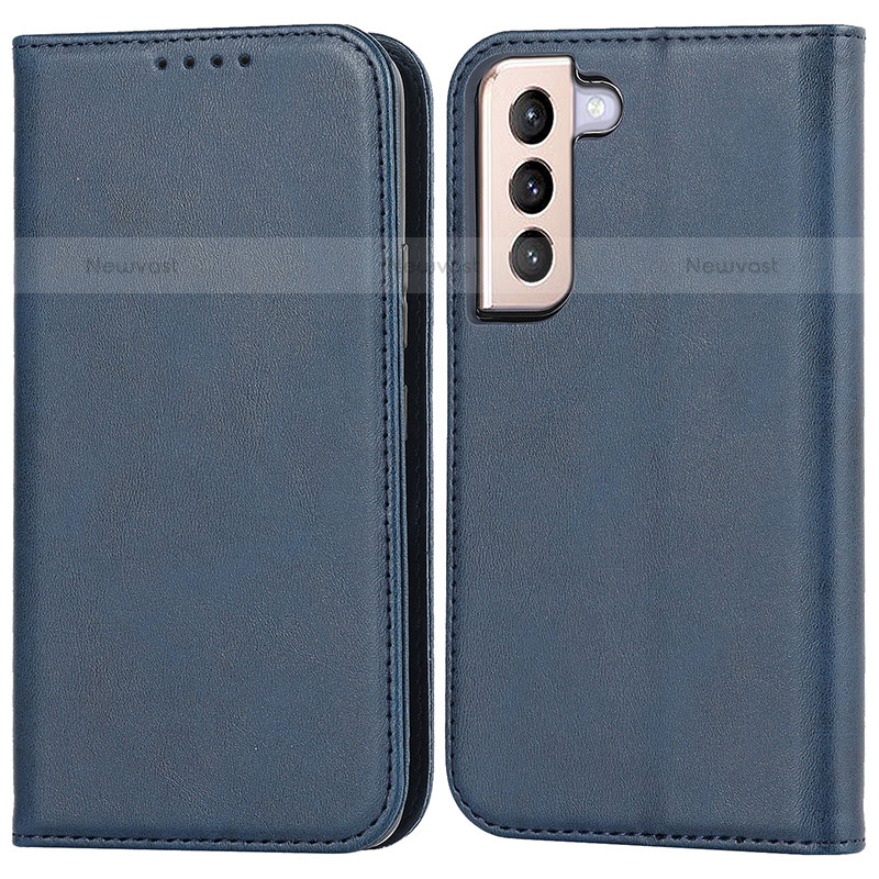 Leather Case Stands Flip Cover Holder D03T for Samsung Galaxy S21 Plus 5G Blue