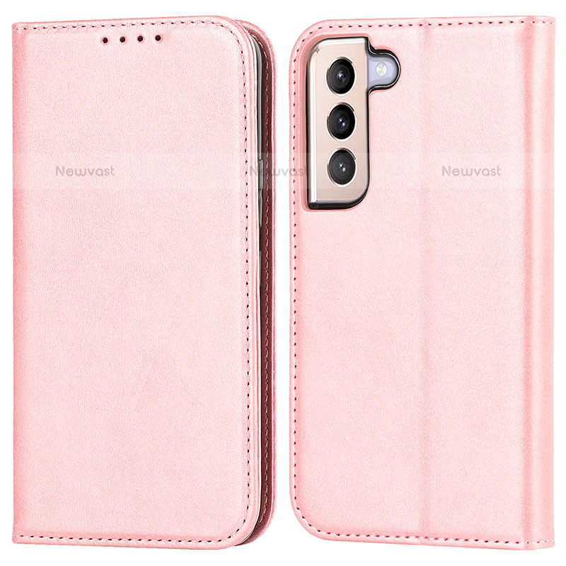 Leather Case Stands Flip Cover Holder D03T for Samsung Galaxy S22 5G Pink
