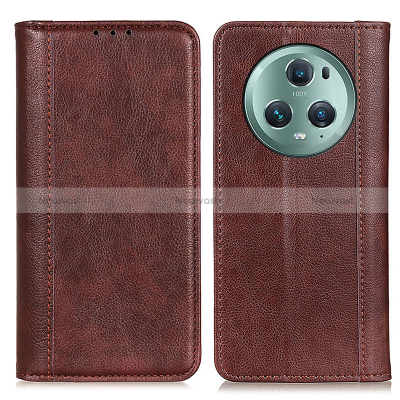 Leather Case Stands Flip Cover Holder D03Y for Huawei Honor Magic5 Pro 5G Brown