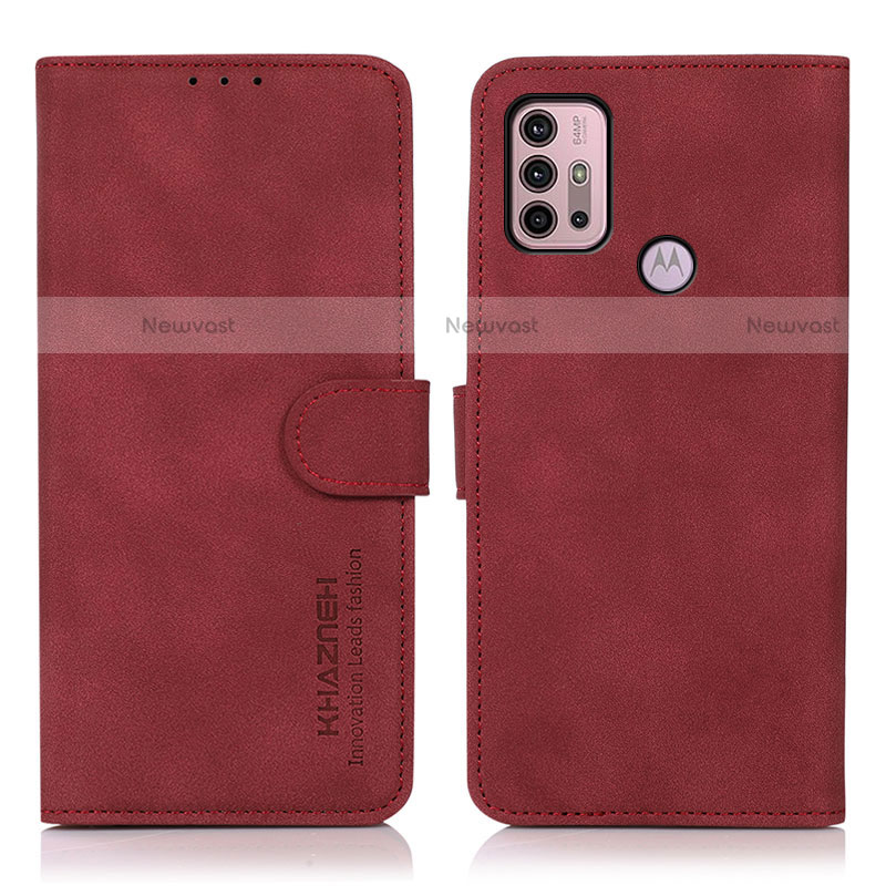 Leather Case Stands Flip Cover Holder D03Y for Motorola Moto G10 Power Red