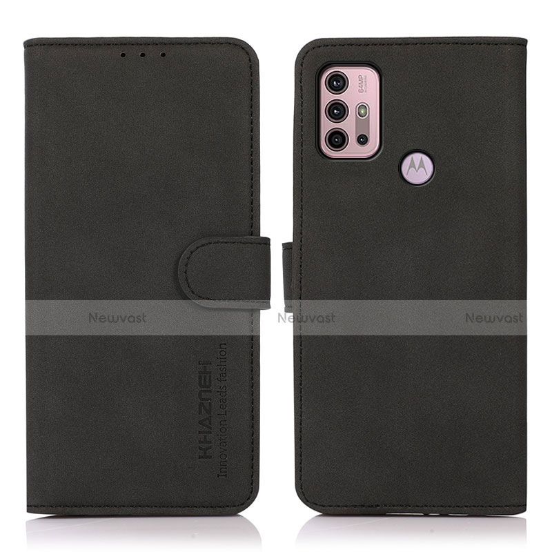 Leather Case Stands Flip Cover Holder D03Y for Motorola Moto G30 Black